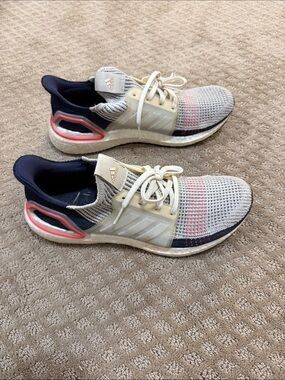adidas Women's Athletic Running Shoes in White, Navy & Pink Accents